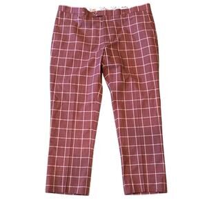 NWOT Paisley & Gray Slim Fit Burgundy Pink Check Suit Pant Size 38x32